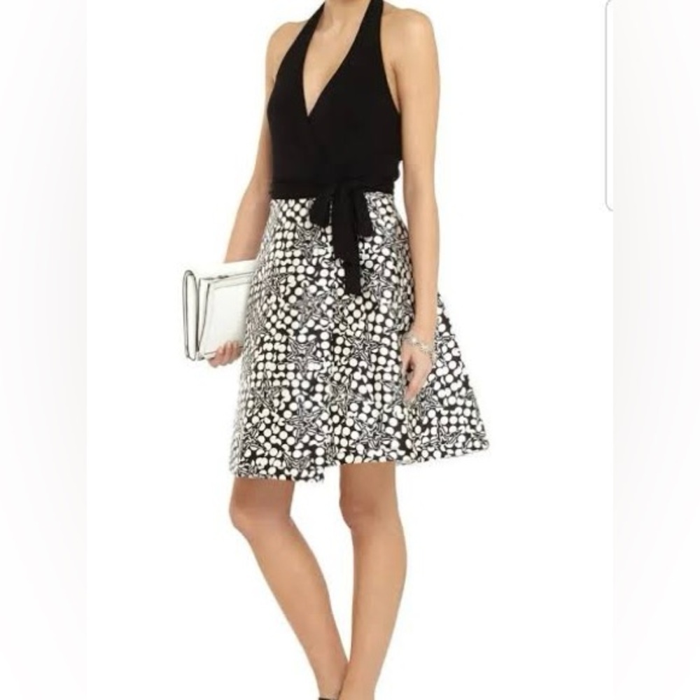 DVF Diane Von Furstenberg Amelia Halter Wrap Dress Jersey Top Flare Skirt Pocket
